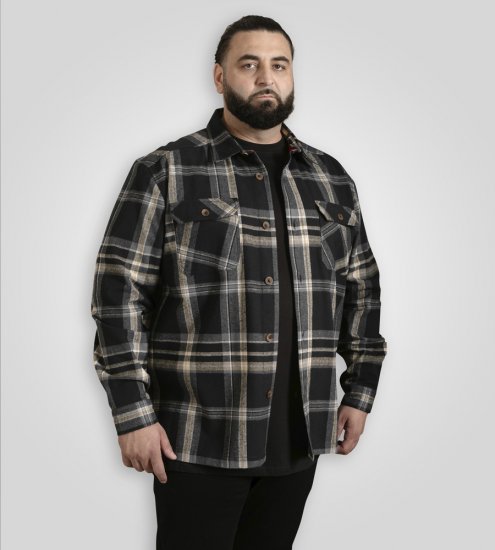 D555 Falkirk Long Sleeve Heavy Shacket Overshirt Black/Grey - Košele - Košele 2XL-10XL