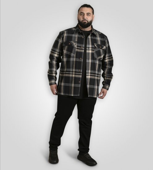 D555 Falkirk Long Sleeve Heavy Shacket Overshirt Black/Grey - Košele - Košele 2XL-10XL
