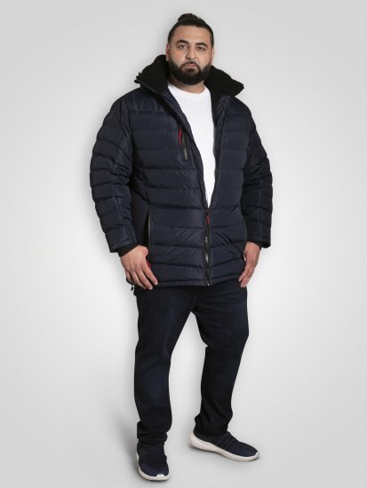 D555 Workington Zateplená Bunda S Kapucňou A Sherpa Podšívkou Tmavomodrá - Bundy - Bundy Nadmerné Veľkosti 2XL-8XL