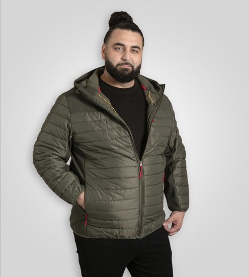 D555 Northfield Hybrid soft shell prešívaná bunda s kapucňou khaki - Bundy - Bundy Nadmerné Veľkosti 2XL-8XL