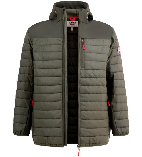 D555 Northfield Hybrid soft shell prešívaná bunda s kapucňou khaki - Bundy - Bundy Nadmerné Veľkosti 2XL-8XL