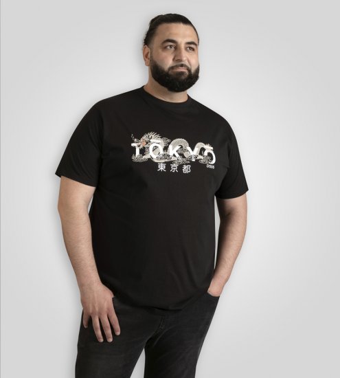 D555 Ginza Tokyo with Dragon Crew Neck T-shirt Black - Tričká - Nadrozmerné tričká - 2XL-14XL