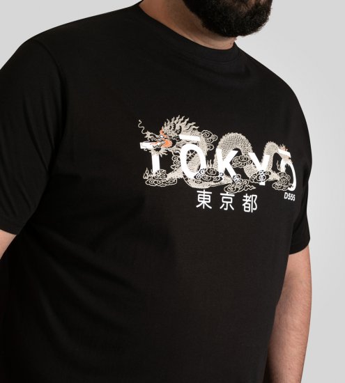 D555 Ginza Tokyo with Dragon Crew Neck T-shirt Black - Tričká - Nadrozmerné tričká - 2XL-14XL