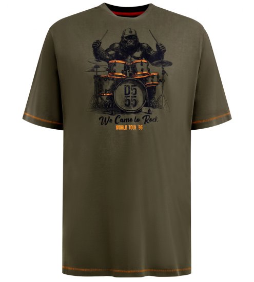 D555 Stockton Gorilla Playing Drums Crew Neck T-Shirt Khaki - Tričká - Nadrozmerné tričká - 2XL-14XL