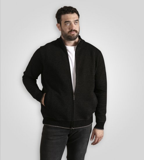 D555 Enrique Pletený Šenilový Kardigán So Zipsom Čierny - Mikiny & mikiny bez kapucne - Mikiny & Mikiny s Kapucňou 2XL-12XL