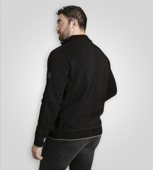 D555 Enrique Pletený Šenilový Kardigán So Zipsom Čierny - Mikiny & mikiny bez kapucne - Mikiny & Mikiny s Kapucňou 2XL-12XL
