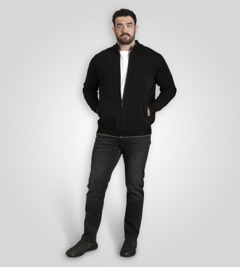 D555 Enrique Pletený Šenilový Kardigán So Zipsom Čierny - Mikiny & mikiny bez kapucne - Mikiny & Mikiny s Kapucňou 2XL-12XL