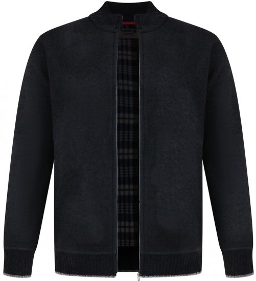 D555 Enrique Pletený Šenilový Kardigán So Zipsom Čierny - Mikiny & mikiny bez kapucne - Mikiny & Mikiny s Kapucňou 2XL-12XL