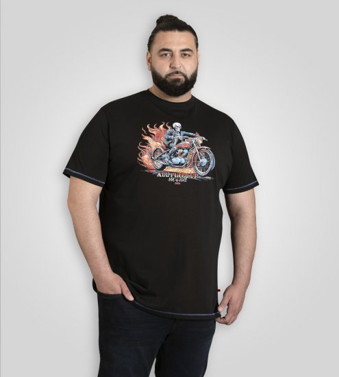 D555 Dewsbury Skeleton on Bike Crew Neck T-Shirt Black - Tričká - Nadrozmerné tričká - 2XL-14XL