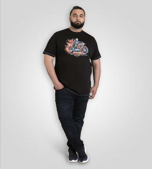 D555 Dewsbury Skeleton On Bike Crew Neck T-Shirt Black TALL SIZE - PÁNSKE OBLEČENIE MT-6XLT - Veľkosti pre VYSOKÝCH