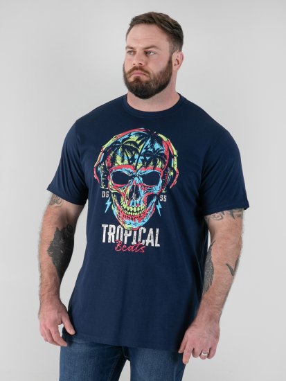 D555 Linton Tričko s Viacfarebnou Potlačou Lebky Tmavomodrá - Tričká - Nadrozmerné tričká - 2XL-14XL