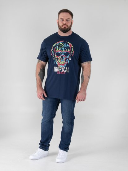 D555 Linton Tričko s Viacfarebnou Potlačou Lebky Tmavomodrá - Tričká - Nadrozmerné tričká - 2XL-14XL