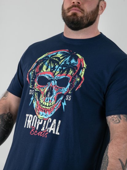 D555 Linton Tričko s Viacfarebnou Potlačou Lebky Tmavomodrá - Tričká - Nadrozmerné tričká - 2XL-14XL