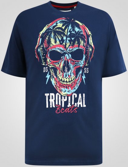 D555 Linton Tričko s Viacfarebnou Potlačou Lebky Tmavomodrá - Tričká - Nadrozmerné tričká - 2XL-14XL