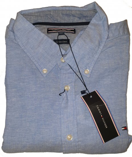 Tommy Hilfiger Cotton/linen Short Sleeve Shirt Blue - Motleyho bláznivý aprílový výpredaj - 