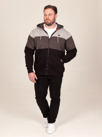 D555 Fitzgerald Zip Through Hoody With Cut & Sew Panels Čierna - Mikiny & mikiny bez kapucne - Mikiny & Mikiny s Kapucňou 2XL-12XL