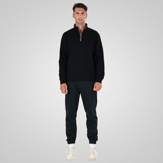 Double Outfitters MTOP-1163 Mikina s krátkym zipsom Čierna - Mikiny & mikiny bez kapucne - Mikiny & Mikiny s Kapucňou 2XL-12XL