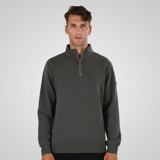 Double Outfitters MTOP-1163 Mikina s krátkym zipsom Khaki - Mikiny & mikiny bez kapucne - Mikiny & Mikiny s Kapucňou 2XL-12XL