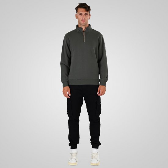 Double Outfitters MTOP-1163 Mikina s krátkym zipsom Khaki - Mikiny & mikiny bez kapucne - Mikiny & Mikiny s Kapucňou 2XL-12XL