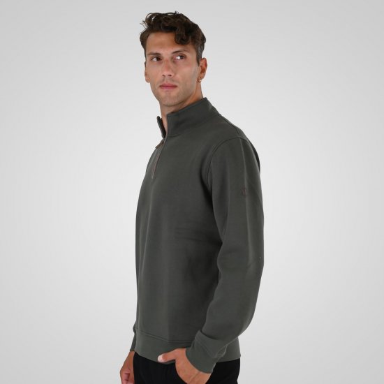 Double Outfitters MTOP-1163 Mikina s krátkym zipsom Khaki - Mikiny & mikiny bez kapucne - Mikiny & Mikiny s Kapucňou 2XL-12XL