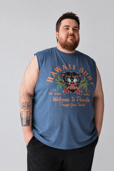 Kam Jeans 5763 Hawaii Surf Vest Vintage Indigo - Tričká - Nadrozmerné tričká - 2XL-14XL