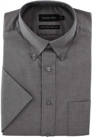 Double TWO Non-Iron Oxford Short Sleeve Grey - Košele - Košele 2XL-10XL