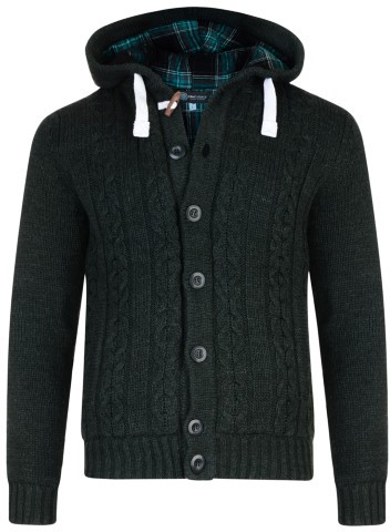 Kam Jeans Padded Knitted Cardigan Dk Green - Mikiny & mikiny bez kapucne - Mikiny & Mikiny s Kapucňou 2XL-12XL