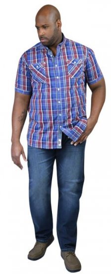 D555 ELIAS Short Sleeve Blue & Red Check Shirt - Košele - Košele 2XL-10XL