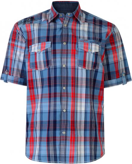 Kam Jeans Short Sleeve Check Shirt Blue - Košele - Košele 2XL-10XL