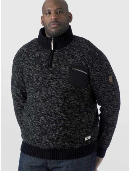 D555 REMINGTON Sweater With Woven Zipper Chest Pocket Black/Charcoal - Mikiny & mikiny bez kapucne - Mikiny & Mikiny s Kapucňou 2XL-12XL