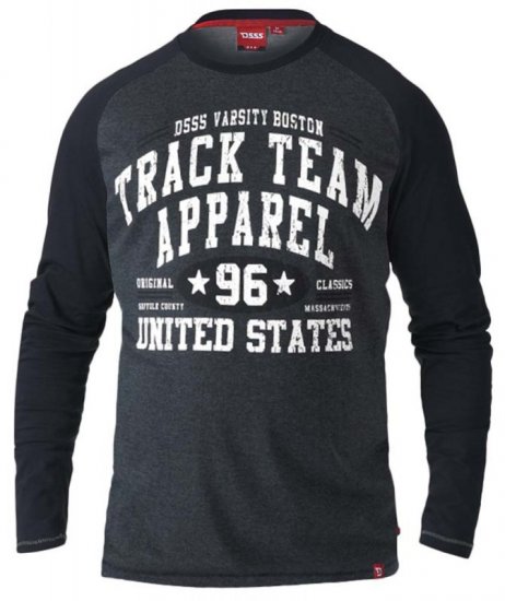 D555 KELTON Long Sleeve Raglan T-Shirt Charcoal/Black - Tričká - Nadrozmerné tričká - 2XL-14XL