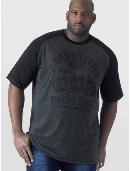 D555 HIRALDO Brooklyn Bikers Club T-Shirt Charcoal/Black - Tričká - Nadrozmerné tričká - 2XL-14XL