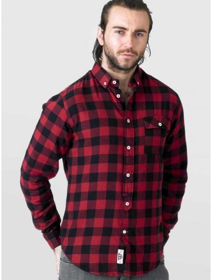 D555 Lawton LS Flannel Shirt Red - Košele - Košele 2XL-10XL