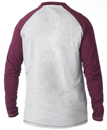 D555 KELTON Long Sleeve Raglan T-Shirt Grey/Burgundy - Tričká - Nadrozmerné tričká - 2XL-14XL