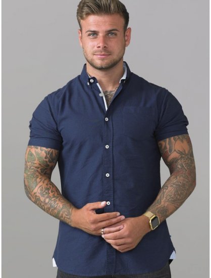 D555 Norman Short Sleeve Oxford Shirt Navy - Košele - Košele 2XL-10XL
