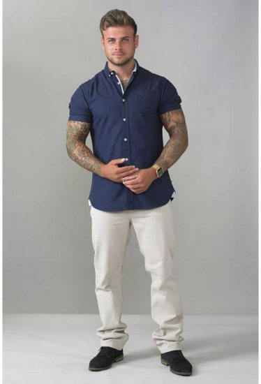 D555 Norman Short Sleeve Oxford Shirt Navy - Košele - Košele 2XL-10XL