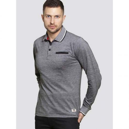 D555 Brockville Long Sleeve Polo Grey - Polokošele - Polokošele 2XL-8XL