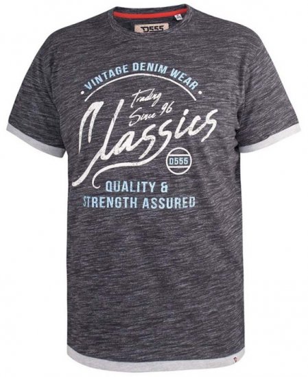 D555 Albury Black Double Layer Printed T-Shirt - Tričká - Nadrozmerné tričká - 2XL-14XL