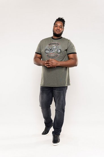 D555 Hereford Brooklyn Motorbike Printed Ringer T-Shirt Khaki - Tričká - Nadrozmerné tričká - 2XL-14XL
