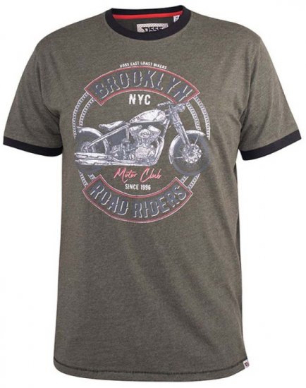 D555 Hereford Brooklyn Motorbike Printed Ringer T-Shirt Khaki - Tričká - Nadrozmerné tričká - 2XL-14XL