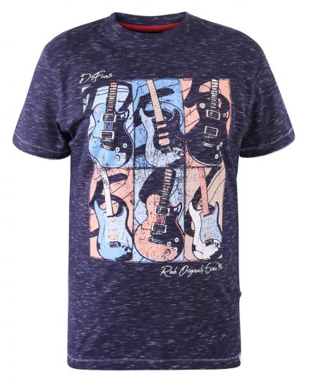D555 Warner Guitar Printed T-Shirt Navy - Tričká - Nadrozmerné tričká - 2XL-14XL