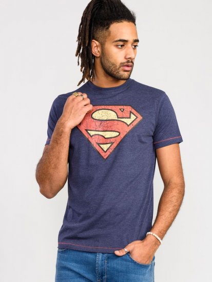 D555 Scampton Official Superman Printed T-Shirt Navy - Tričká - Nadrozmerné tričká - 2XL-14XL