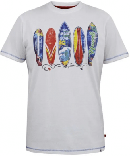 D555 Bridgford surf print tričko biele - Tričká - Nadrozmerné tričká - 2XL-14XL