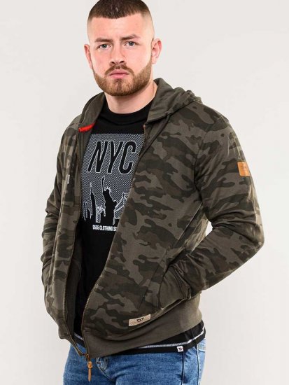 D555 Antonio Camo Printed Zip Through Hoody - Mikiny & mikiny bez kapucne - Mikiny & Mikiny s Kapucňou 2XL-12XL