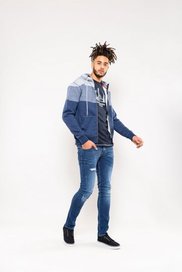 D555 Columbus Cut And Sew Panelled Zip Through Hoody Blue - Mikiny & mikiny bez kapucne - Mikiny & Mikiny s Kapucňou 2XL-12XL