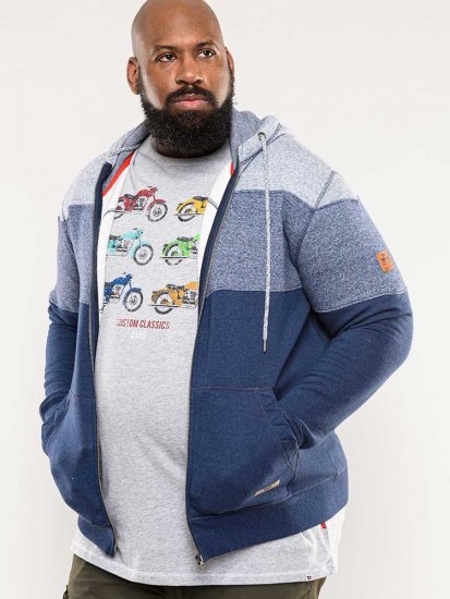 D555 Columbus Cut And Sew Panelled Zip Through Hoody Blue - Mikiny & mikiny bez kapucne - Mikiny & Mikiny s Kapucňou 2XL-12XL