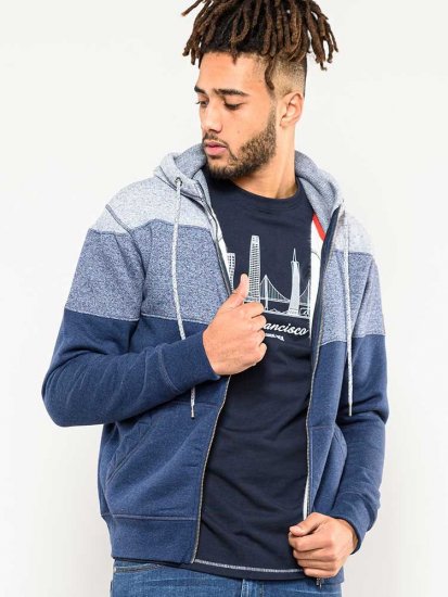 D555 Columbus Cut And Sew Panelled Zip Through Hoody Blue - Mikiny & mikiny bez kapucne - Mikiny & Mikiny s Kapucňou 2XL-12XL