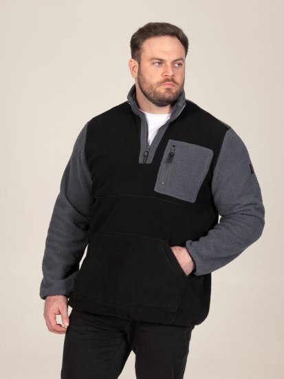 D555 Daly Quarter Zip Fleece Sweatshirt Čierna/Sivá - Mikiny & mikiny bez kapucne - Mikiny & Mikiny s Kapucňou 2XL-12XL