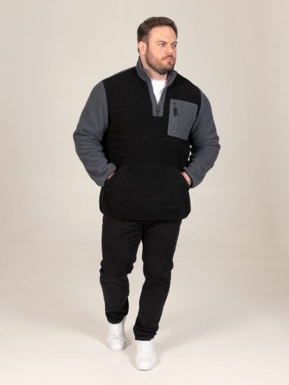 D555 Daly Quarter Zip Fleece Sweatshirt Čierna/Sivá - Mikiny & mikiny bez kapucne - Mikiny & Mikiny s Kapucňou 2XL-12XL