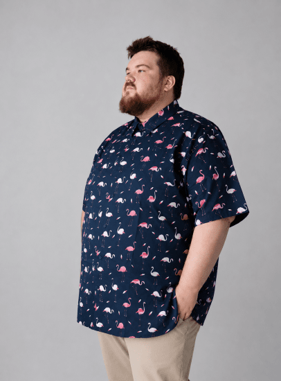 Kam Jeans 6068 Flamingo Short Sleeve Shirt Navy - Košele - Košele 2XL-10XL